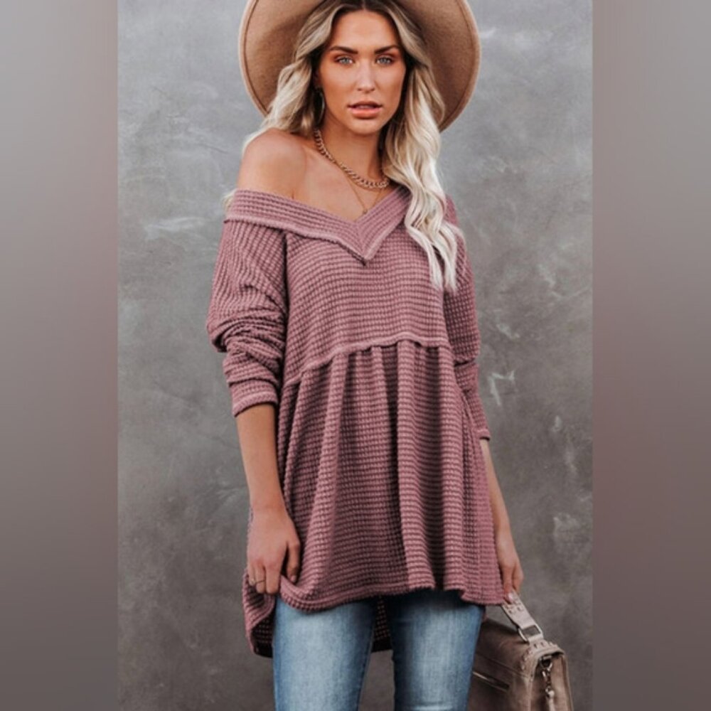 Bibi USA Lagenlook Boho Hippie Gypsy Festival Folk Thermal V-Neck Sweater M
